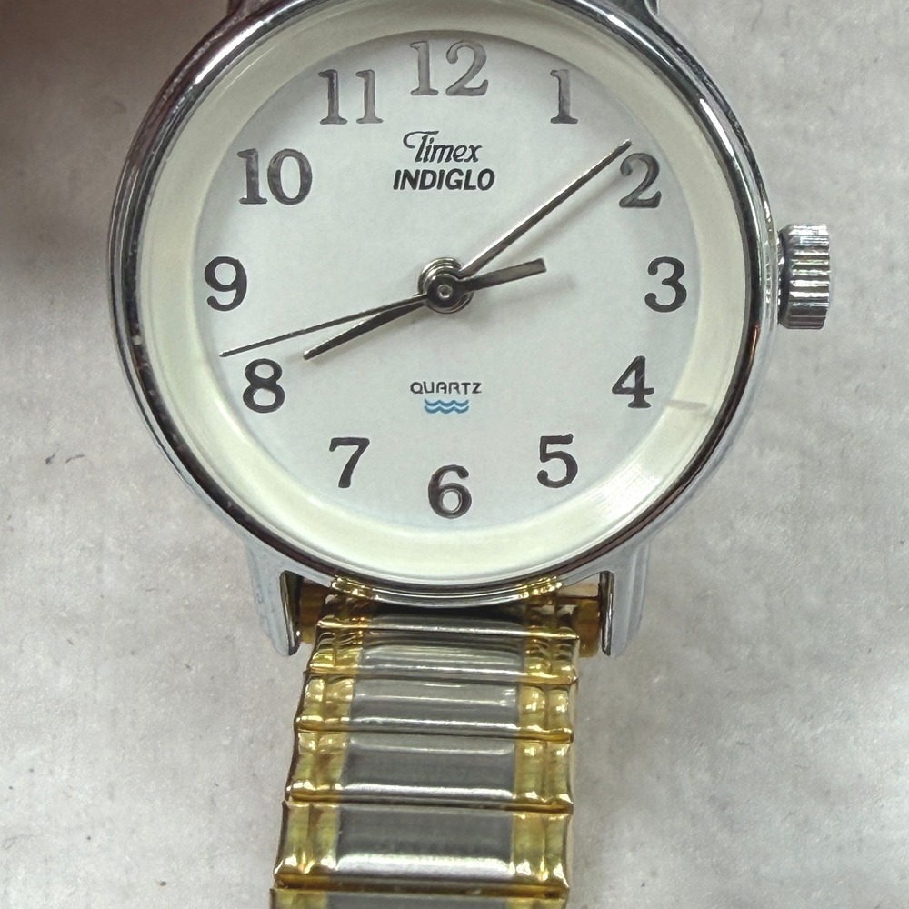 Timex Indiglo Vintage Watch Women Speidel Stretch Band Gold Silver - Picture 9 of 9